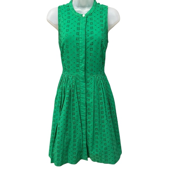 J.Crew Eyelet Fit & Flare Dress Kelly Green Wedding Guest Resort Knee Length XS - Picture 3 of 10